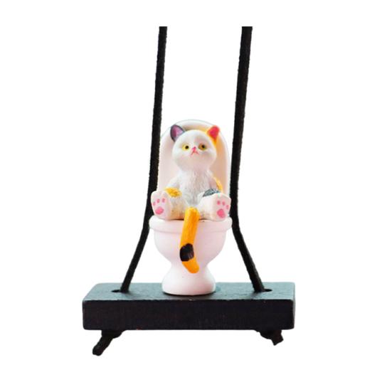 Подвеска для автомобиля в виде унитаза с изображением кота, подвесное украшение для зеркала заднего вида с шнурком, юмористические аксессуары для салона автомобиля