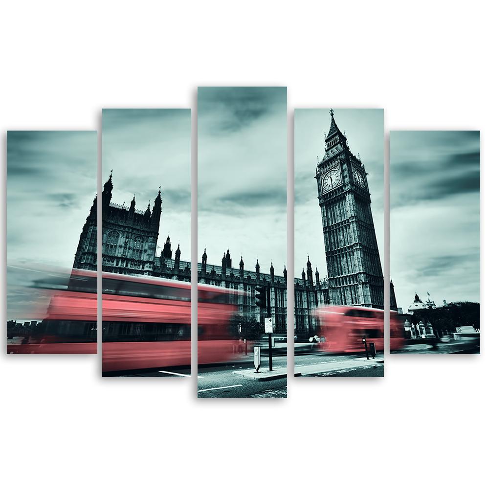 Five Piece Picture Canvas Print London Bus Big Ben