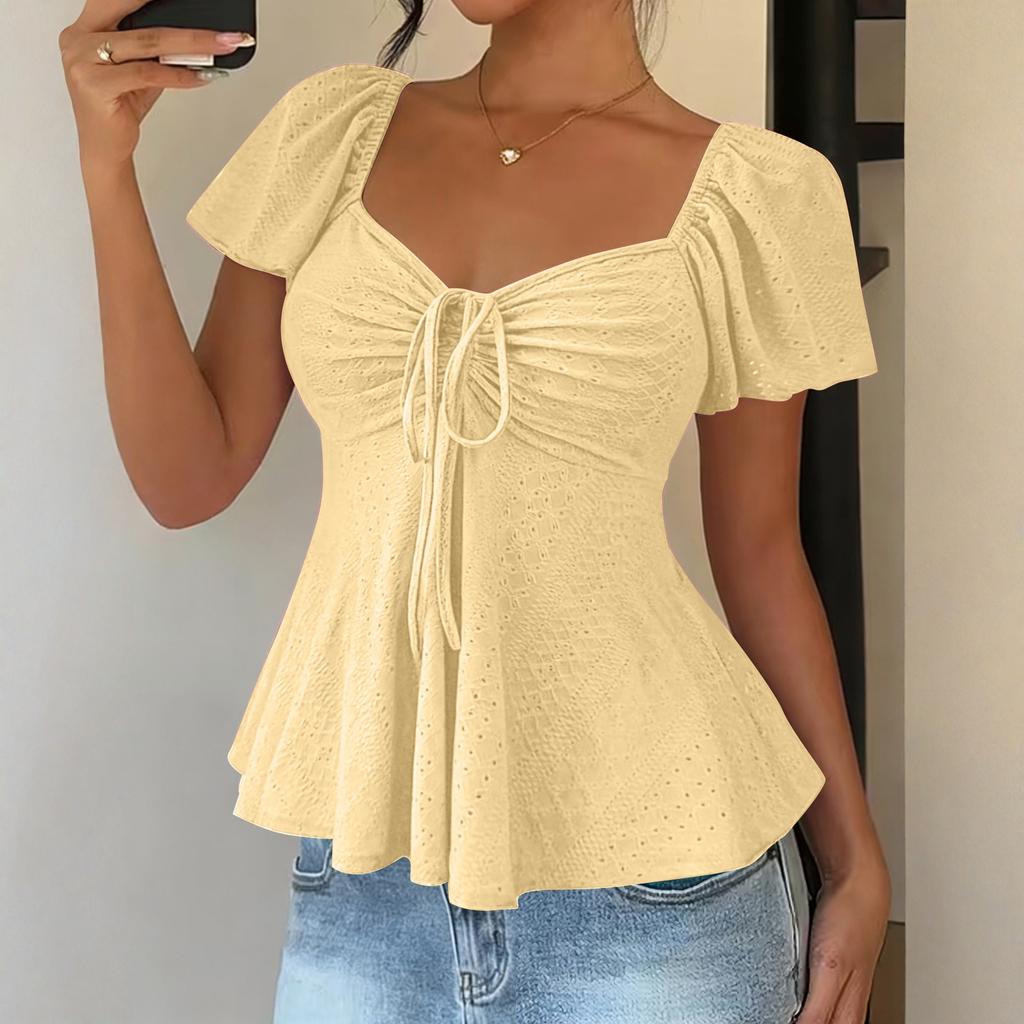 Женская сексуальная укороченная футболка с V-образным вырезом и завязками, с короткими рукавами