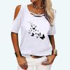 Women Casual Off Shoulder T-shirt Ladies Fashion Short Sleeved Top Summer&fall Round Collar Print Tee Shirt