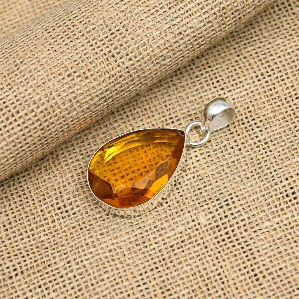Honey Topaz Gemstone Handmade 925 Sterling Silver Jewelry Pendant Fro Her