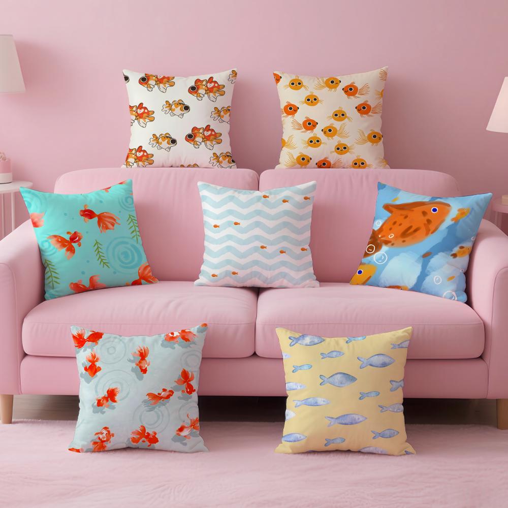 Cute and Childlike fishes Cushion Cover Pillow Case Soft Skin Friendly Fabric Concealed Zipper