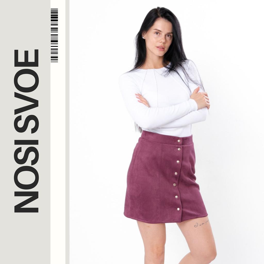 Mini Skirt – Women's Versatile Suede Skirt with Front Button Closure, Any Season, 8412-087 HC