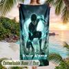Blue Lock Beach Towel, Personalized Custom Name Text, Quick Dry Large Absorbent Towel For Beach Pool