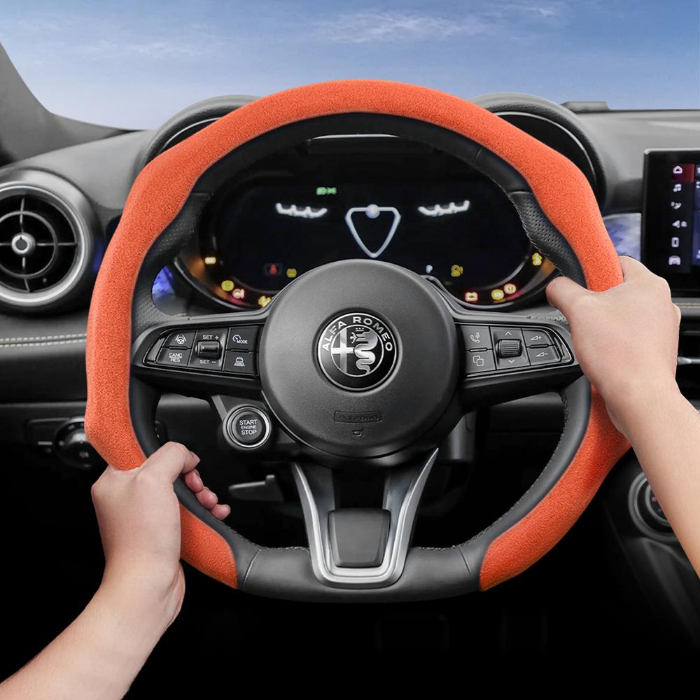 IMKC9 Suitable for Alfa Romeo Premium Suede Snap-On Steering Wheel Cover, Non-Slip and Durable Giulia 952 Stelvio 949 147 Mito Giulietta Tonale 965