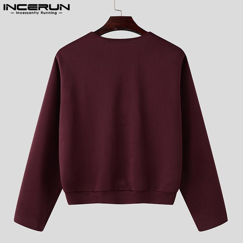 INCERUN Men V Neck Long Sleeve Open Front Tops Casual Slim Waist Pullovers