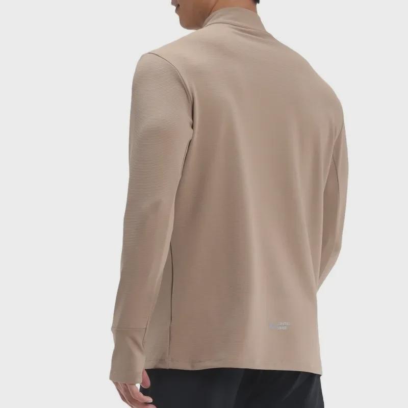 Мужской быстросохнущий пуловер для бега Dijia: С длинным рукавом, воротник-стойка, застежка-молния до середины, защита пальцев для фитнес-тренировок.