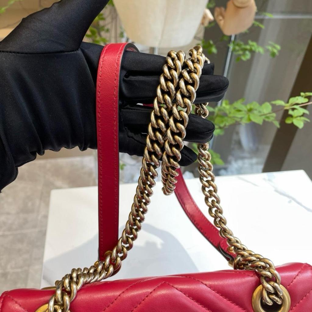 [Pre-Owned] Gucci GG Marmont Matelassé Mini Bag 'Red' - Very Good #18V4E1P
