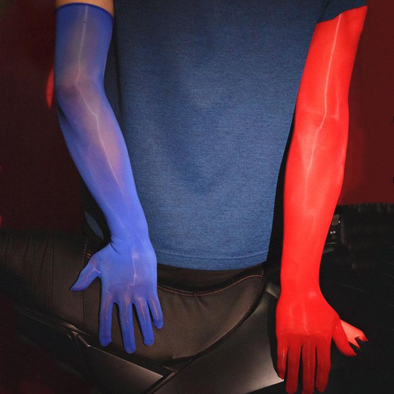 Sexy Gay Man Elasticity Smooth Oil Shiny Solid Long Stockings Gloves Multicolor Cosplay Drive Stage Performance Pole Dancing