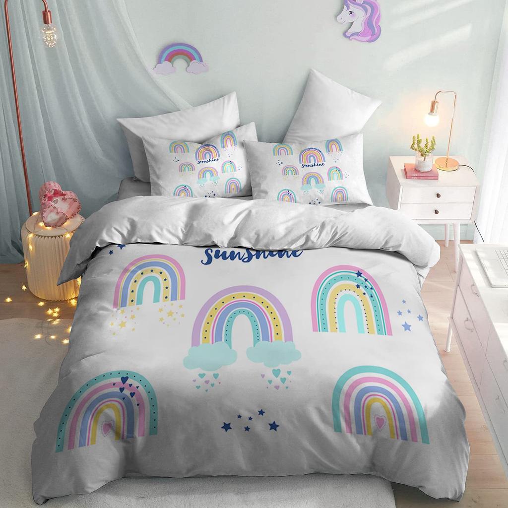 Home textile three-piece color little rainbow cartoon digital printing quilt pillowcase bedding