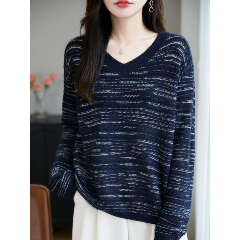 Women S V Neck Knit Sweater Loose Fit Gradient Fashion Top For Autumn Winter