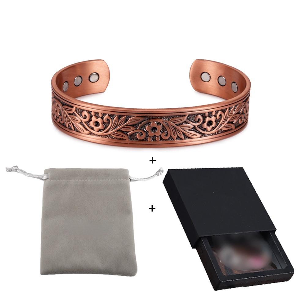 Ikuinen магнитный браслет медный цветок лист манжеты регулируемые браслеты женские винтажные медные браслеты для мужчин