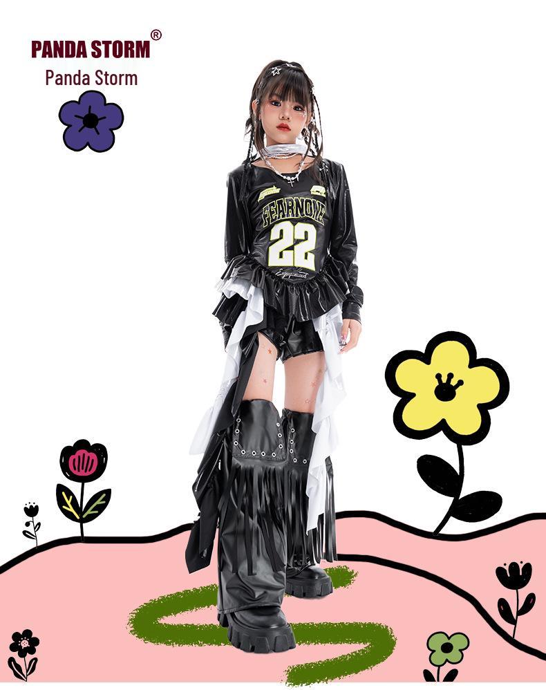 Модный джазовый хип-хоп костюм для девочек - Футболка с длинным рукавом и брюки для уличных танцев