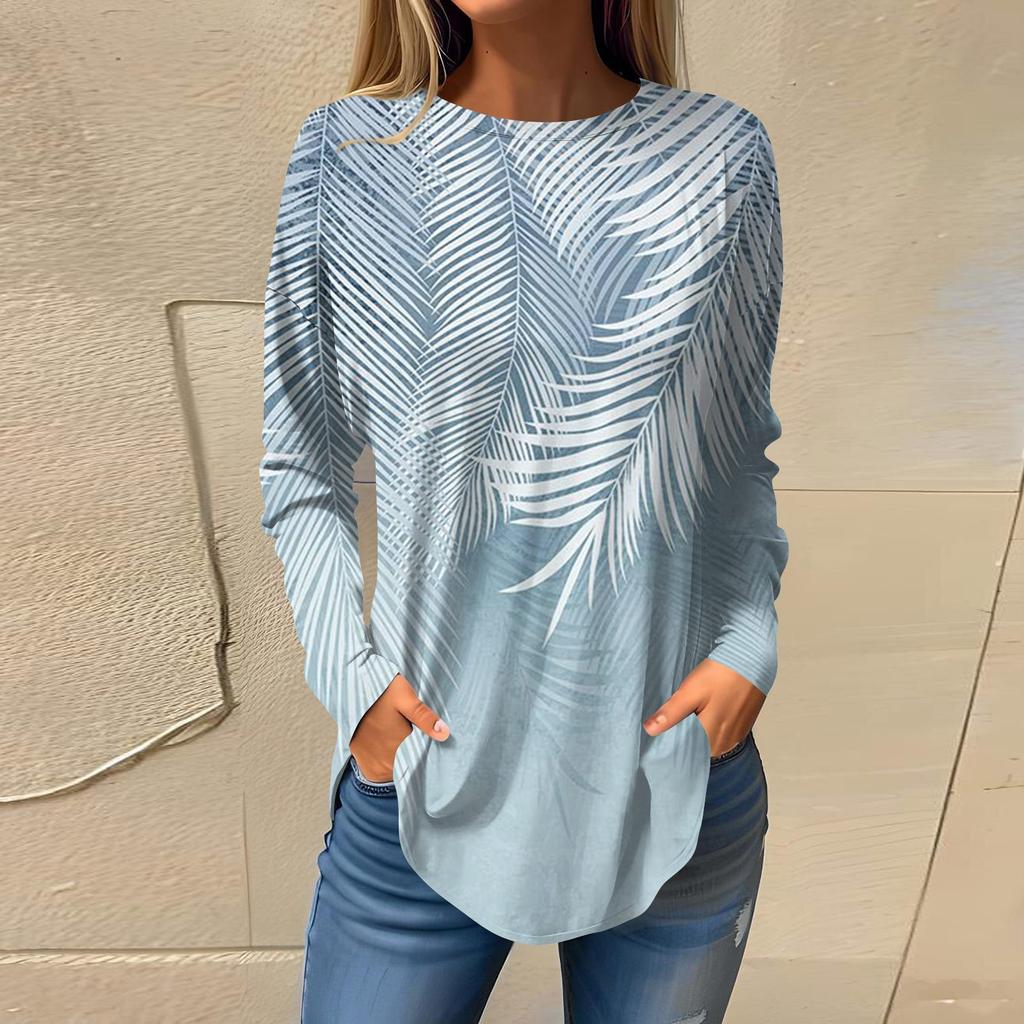 Футболки для женщин, осенний повседневный модный топ с длинным рукавом, пуловер с принтом, топ