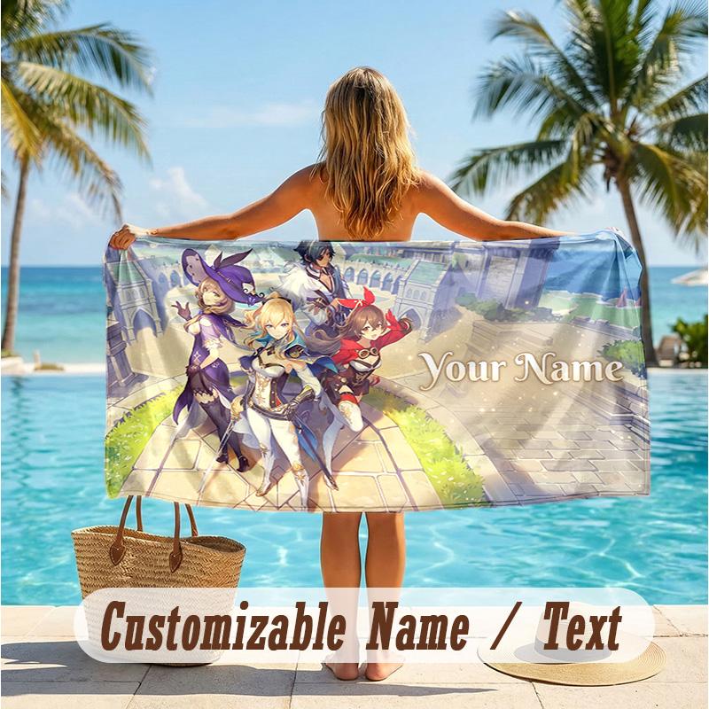 Custom Text Beach Towel, Soft Absorbent Swimming Multi-use TowelGenshin Impact