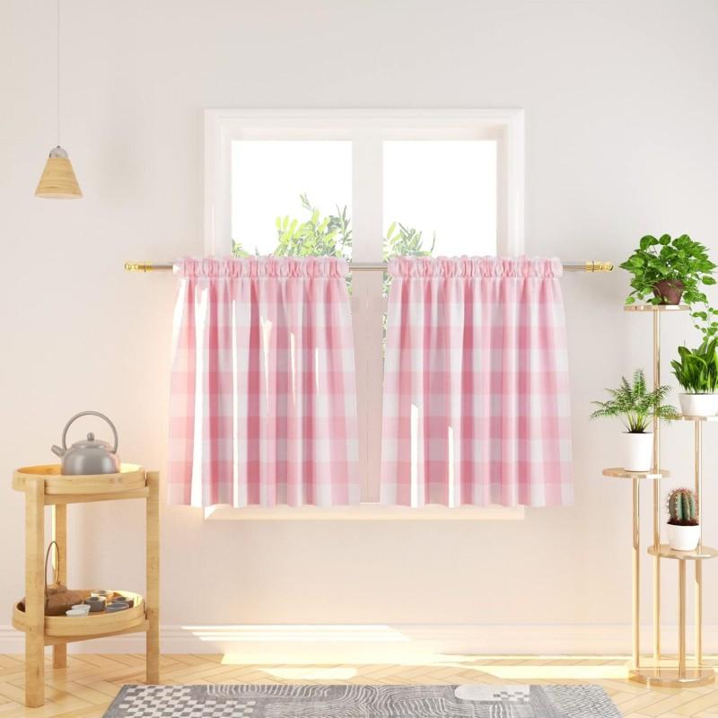 Cotton Blend Plaid Curtains Kitchen Dining Cafe Bathroom Light Blocking Easy Care Modern Minimalist Style