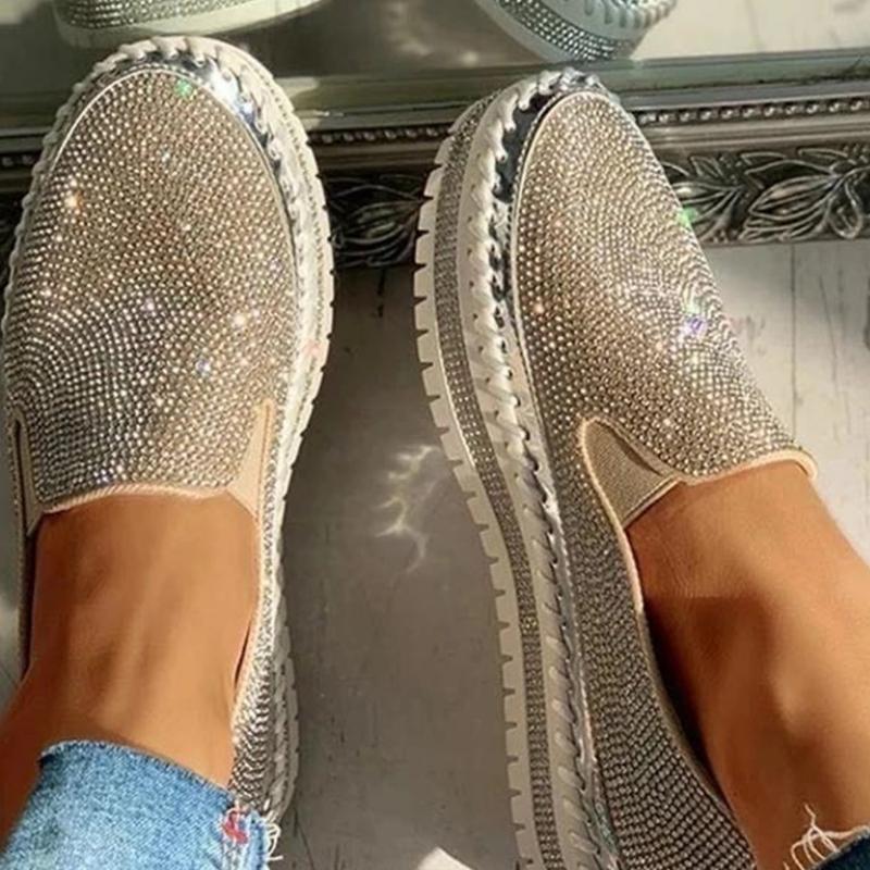 Весенняя обувь Женская мода Кристальный блеск chaussure femme Повседневные женские лоферы Слипоны На плоской платформе Женская обувь WSH4030