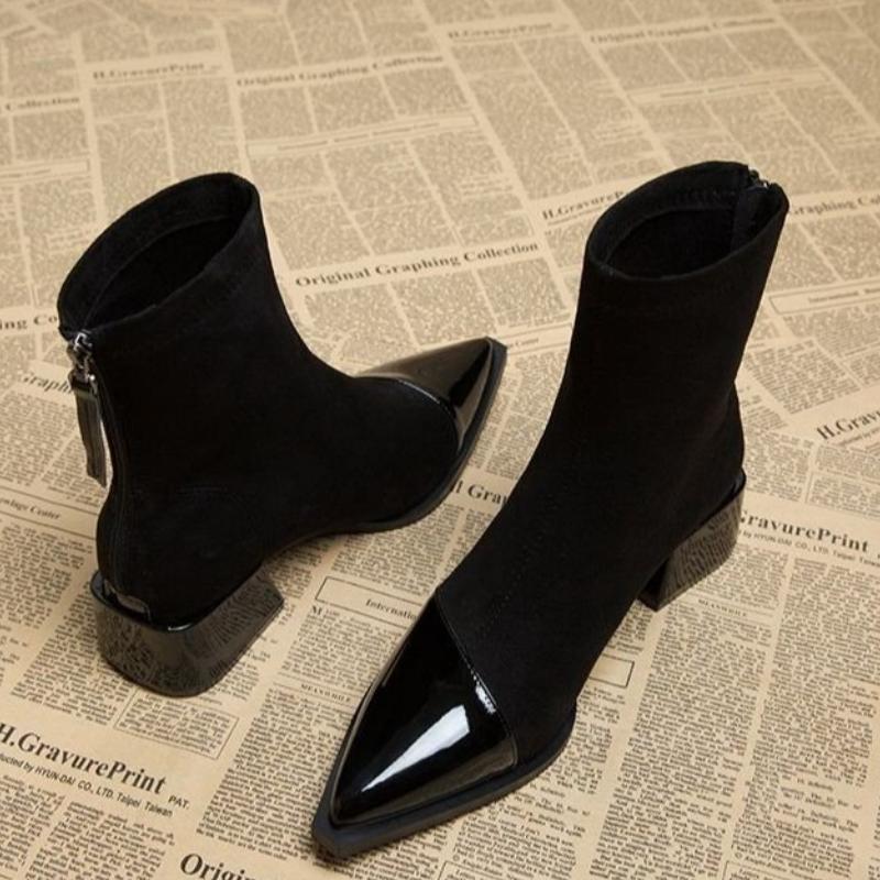 Мода 2025осень Простые Универсальные Женские Туфли Высокого Качества Женские Сексуальные Остроносые Удобные На Среднем Каблуке Молния Короткие Ботинки Большого Размера