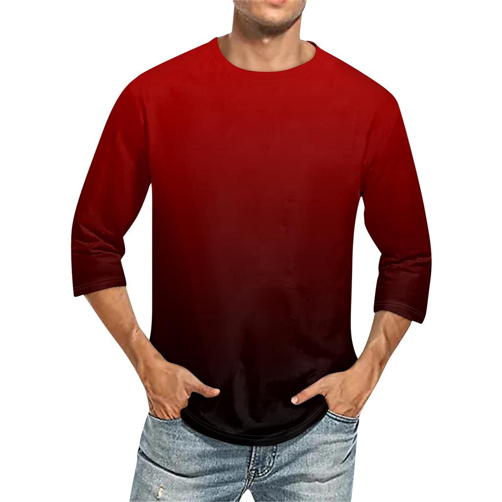 Мужская однотонная футболка с круглым вырезом и рукавами три четверти