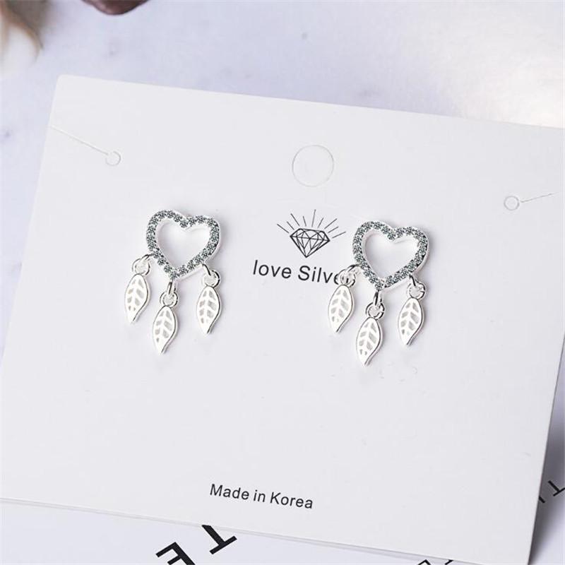 Fashion Dream Catcher Feather Personality 925 Sterling Silver Jewelry Love Heart -Shaped Crystal Temperament Stud Earrings Xze190
