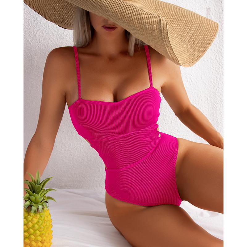 Sexy Ribbed One Piece Swimsuit Solid Swimwear Women 2022 Cut Out Monokini High Cut Swimming Suit For Women Bathing Suits
