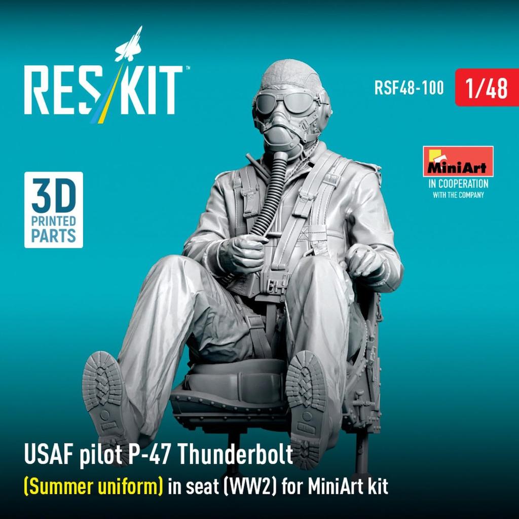 Reskit 1/48 P-47 Thunderbolt USAAF Pilot with Cockpit (Summer Uniform) 3D Printed Resin Model Kit RSKF48-0100