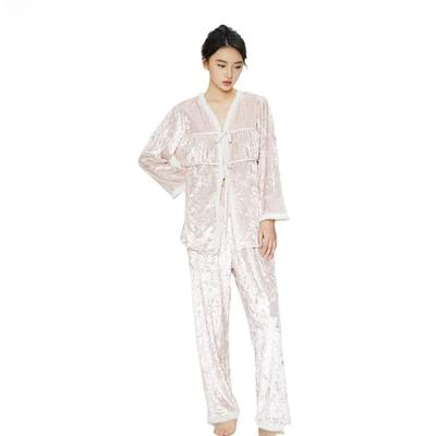 Новые осенние и зимние брюки с длинными рукавами, золотистая бархатная пижама для женщин, элегантная плюшевая домашняя одежда с V-образным вырезом