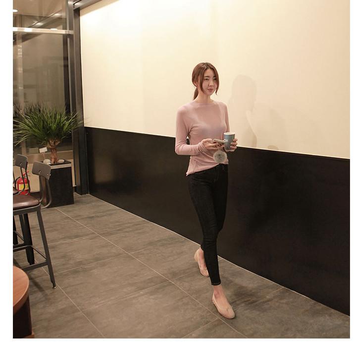 Hot Sale 2024 New Spring Summer Basic Tops Long Sleeve Loose Thin Sexy Blue T-shirt Women Fashion Solid Color Cotton Tee Femme