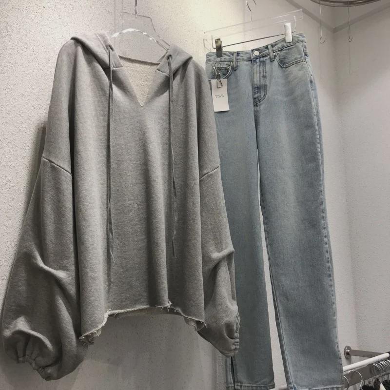 Женский хлопковый свитер оверсайз с капюшоном - корейский стиль осень/зима 2023 г. (Подходит для веса до 200 фунтов)