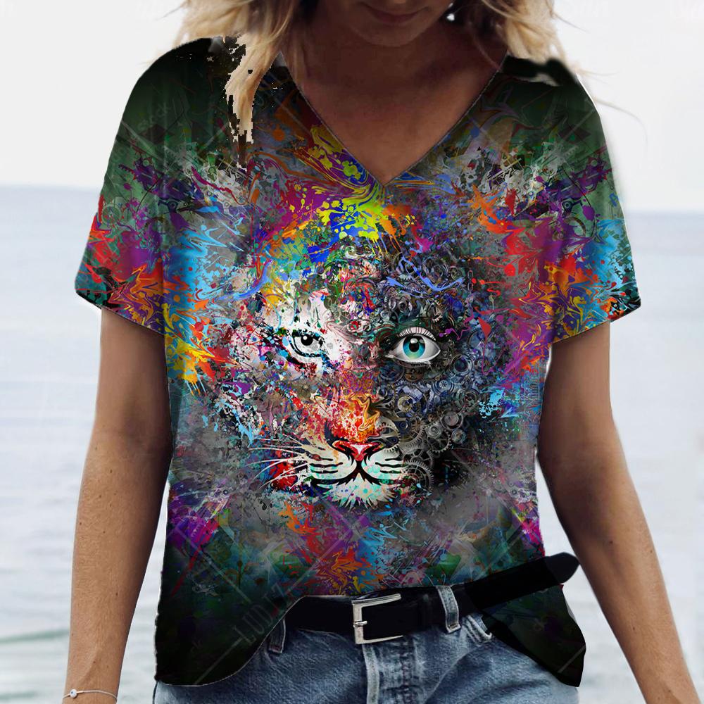 Модная женская футболка с забавным волком и 3D принтом, летняя футболка с короткими рукавами, одежда большого размера из полиэфирного волокна