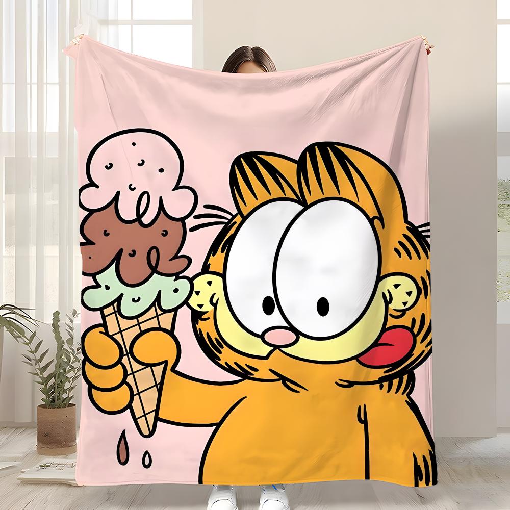 YELLOW CAT Garfield Throw Soft Coral Fleece Blanket 310gsm Fluffy Warm Throw for Sofa Bed Couch Bedroom Decor