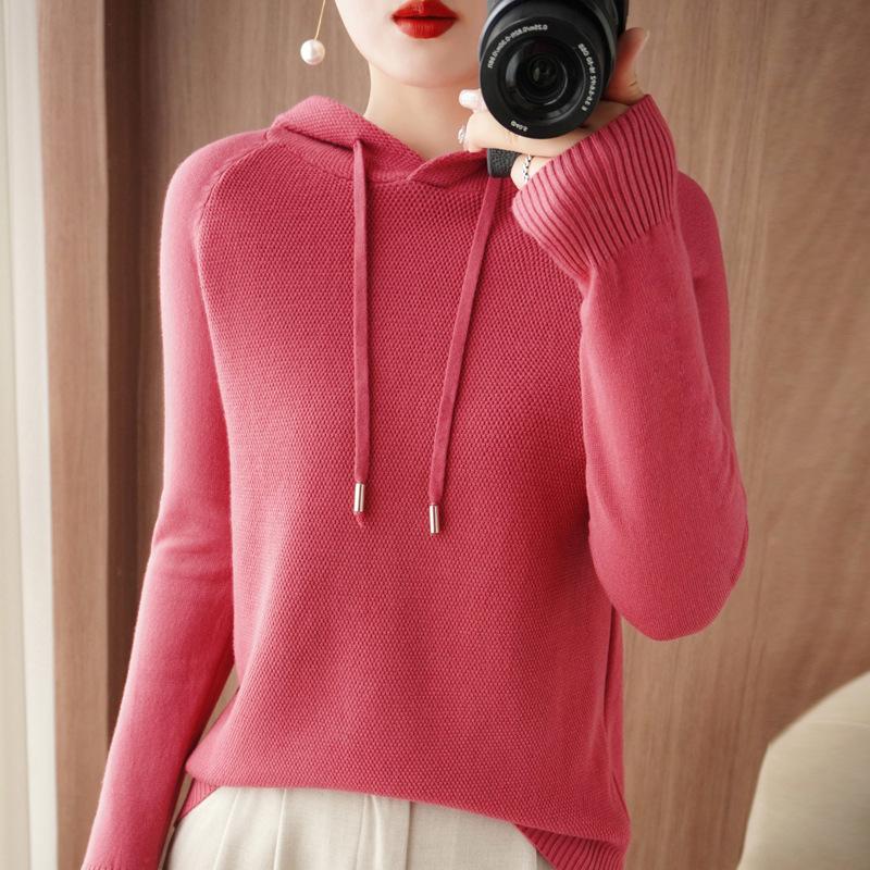 INDFS Женская мода повседневная осень-зима однотонный принт длинный рукав с капюшоном свитера