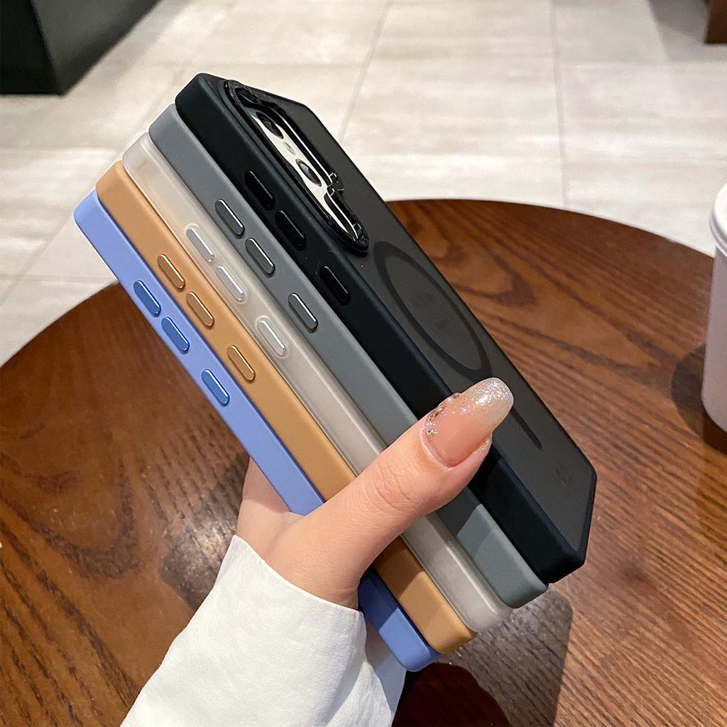 Hardware Camera Frame Frosted Skin Magnetic Phone Case for Apple 16pro Simple High-end Magnetic Phone Case New Style