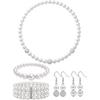 BBTO 8 Pcs Pearl Necklace and Earring Set for Women Faux Pearl Bracelet Costume Jewelry Set for Wedding Bridal Shower Party