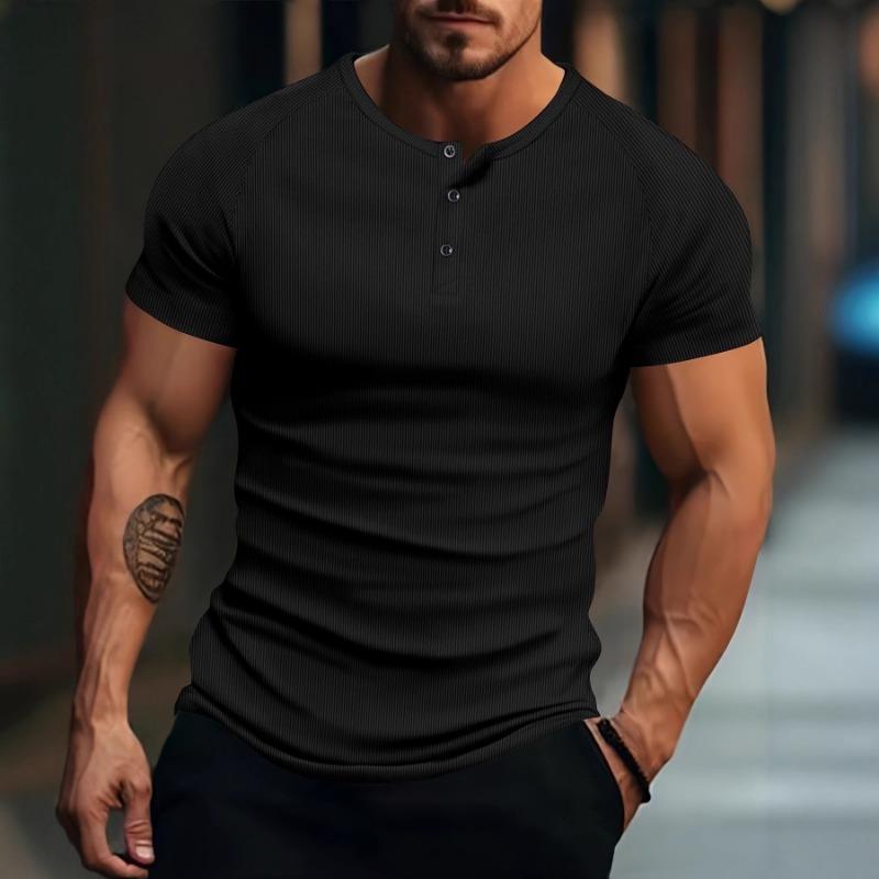 Мужская футболка-henley с вертикальной резинкой, коротким рукавом, повседневная, облегающего кроя