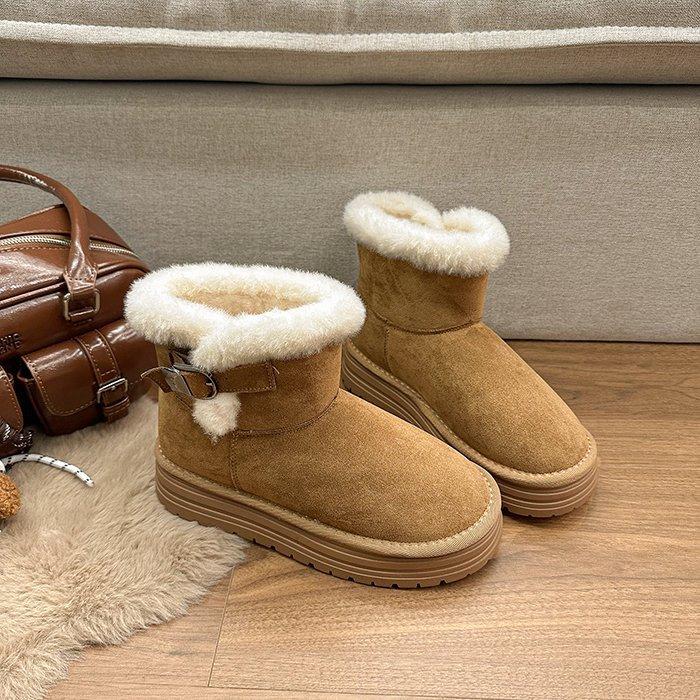 Leather Thick-soled Heightening Fluffy Snow Short Boots for Children, Winter Piling and Thickening To Keep Warm 2025 New Popular Cotton Shoes