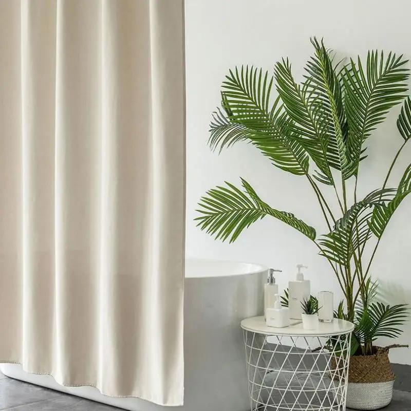 Роскошные водонепроницаемые льняные шторки для душа Современный стиль Занавеска для ванной с крючками Однотонная плотная ткань Разделительная занавеска для ванной