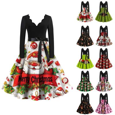 Женское повседневное и модное платье с V-образным вырезом и длинными рукавами с милым принтом