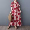 Ретро платье-халат в горошек из тонкого хлопка и льна винно-красного цвета, свободная длинная юбка для женщин