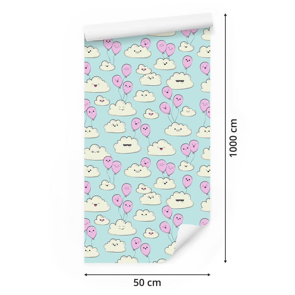 Joyful clouds and pink balloons wallpaper for living room and bedroom 50x1000