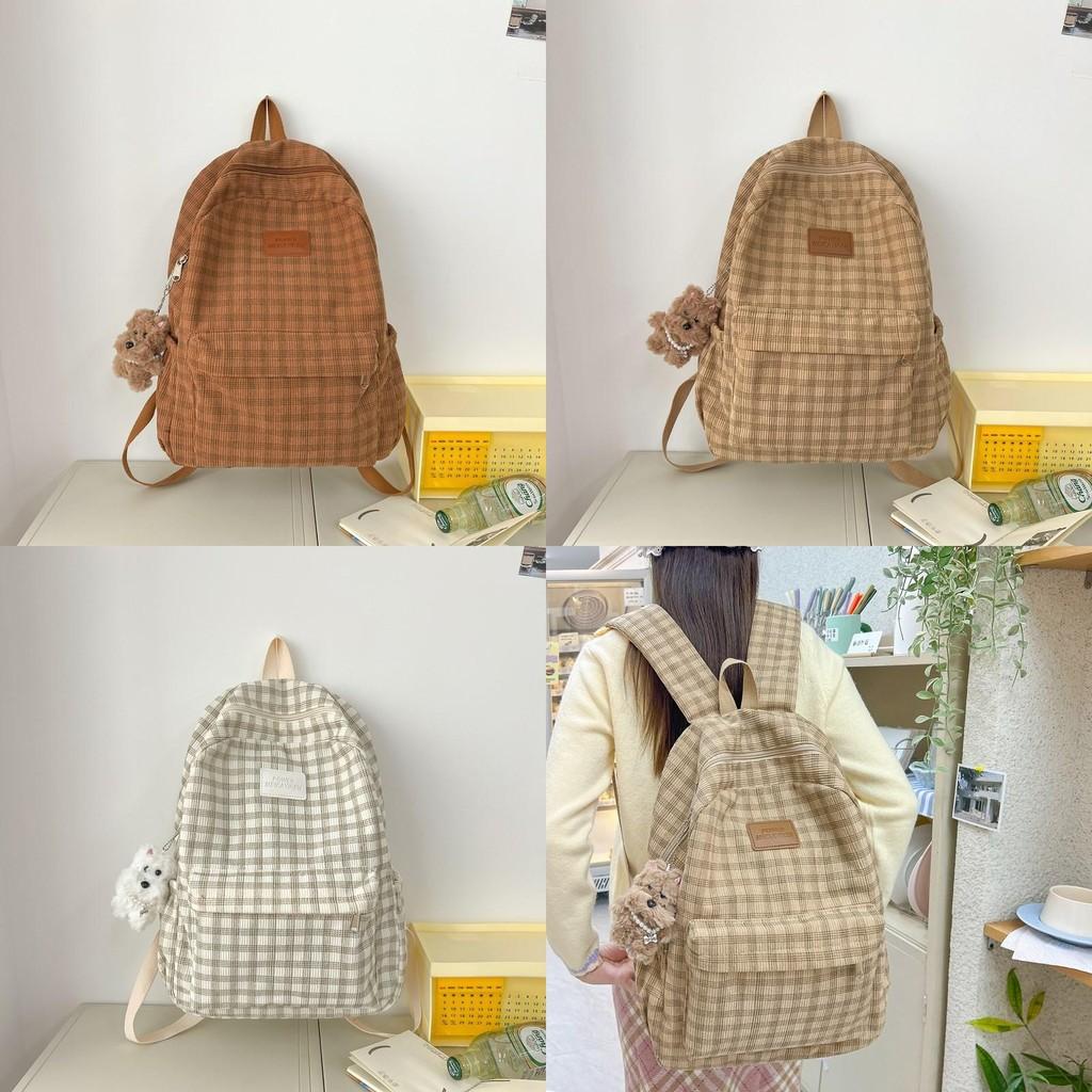 Plaid Pattern Backpack For High School And College Students With Large Capacity And Relief Features