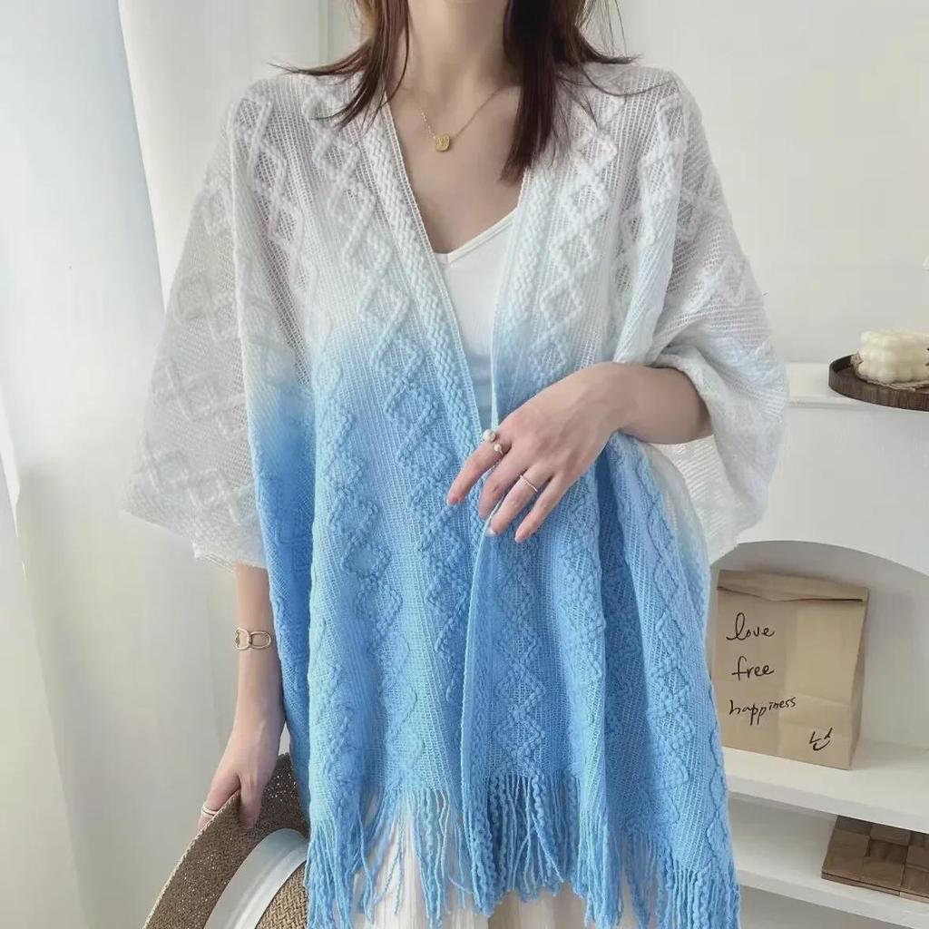 Women's Tie-Dye Tassel Knit Shawl - Spring & Autumn Fashion Cape