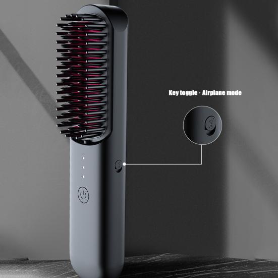 Hair Straightener Brush 3 Temp Adjustable Fast Heating Rechargeable Cordless Negative Ions Hot Brush Electric Fluffy Curly Hair Styling Detangling