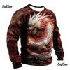 Мужская футболка с 3d принтом дракона, мужские футболки большого размера с длинными рукавами, повседневный пуловер с круглым вырезом, мужская футболка с животным узором, одежда