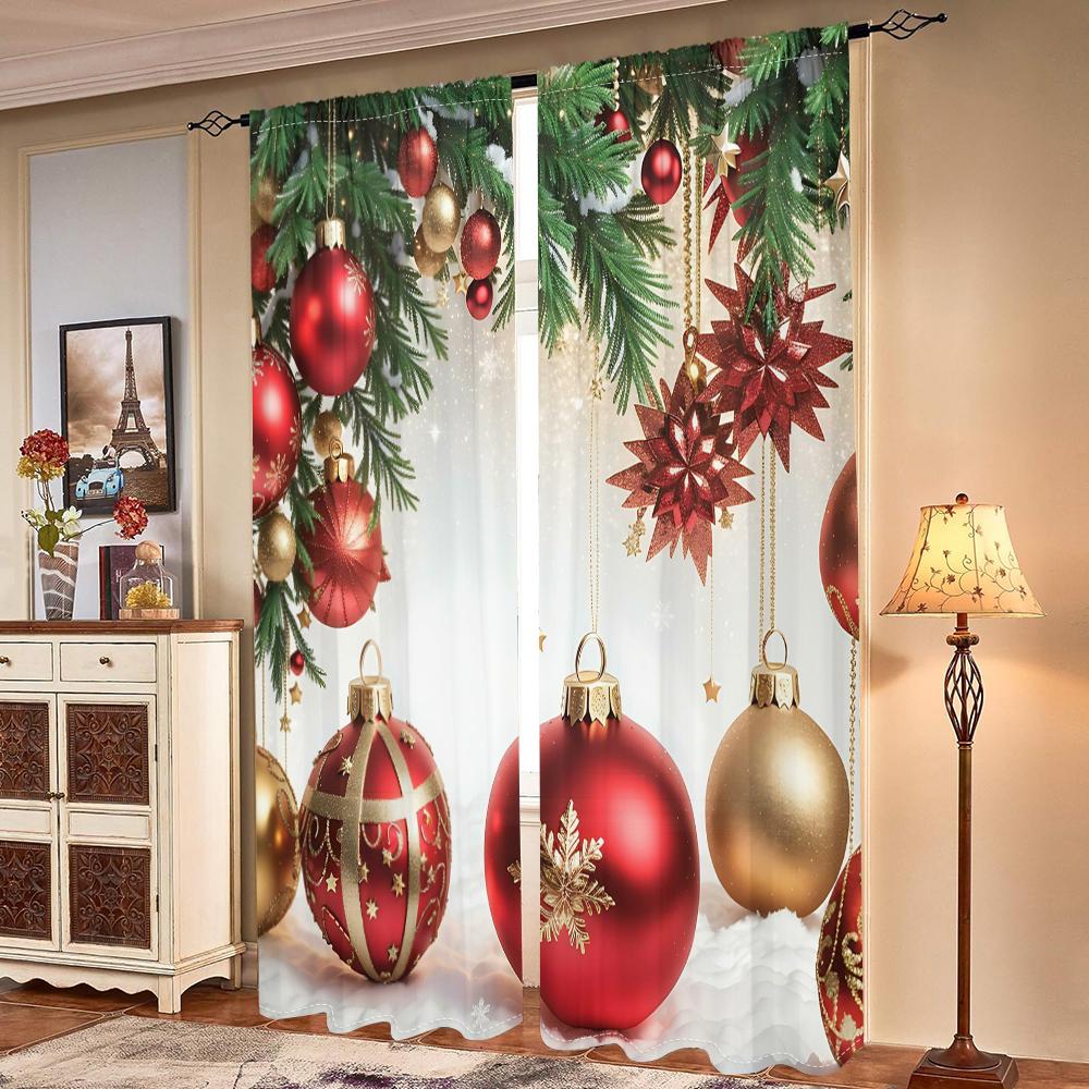 2 шт., новогодние шторы в виде елочного шара -30% затемнения - подходят для гостиной, спальни, кухни, украшения дома
