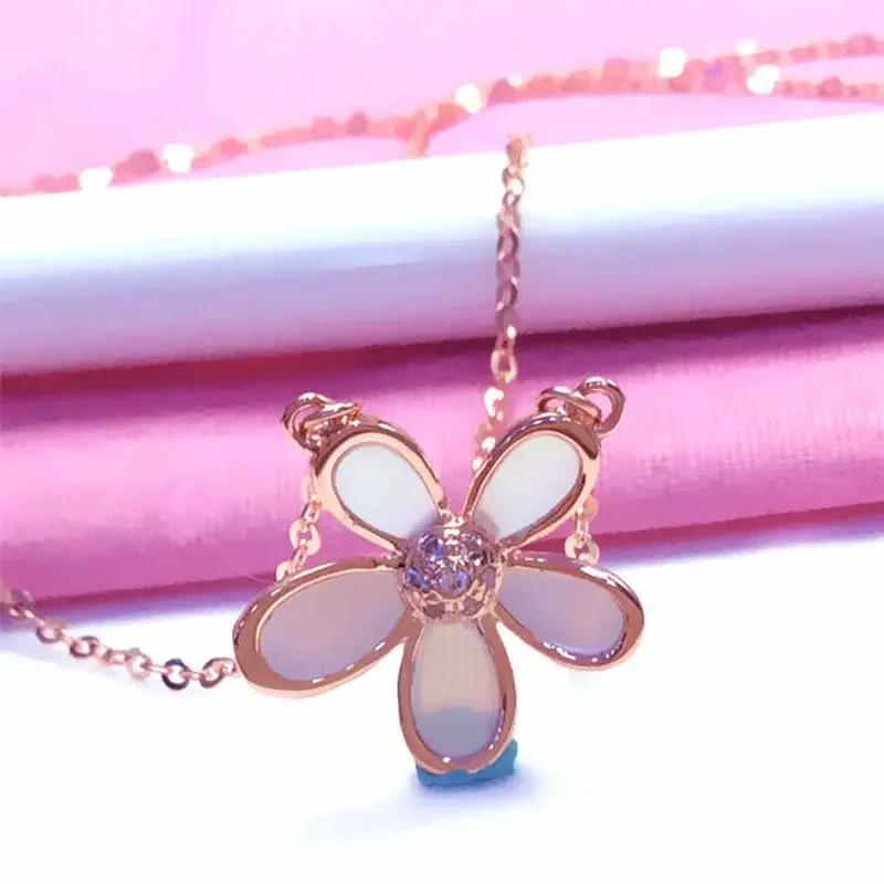 Простое белое эмалевое ожерелье с цветком для женщин, модная подвеска, медь с покрытием из розового золота, цепочка для ключиц, циркон