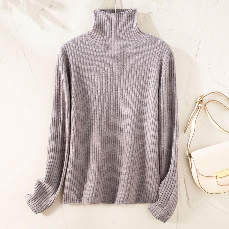 TUHUANG Women's Ribbed Wool Cashmere Turtleneck Sweater