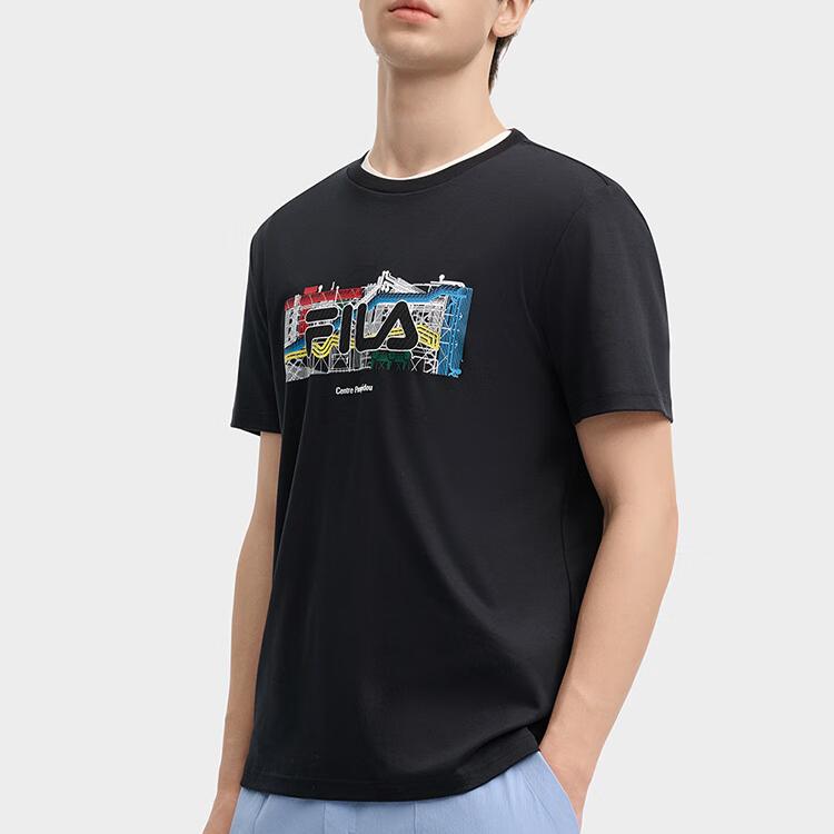 Fila Наследие Мода Повседневный Логотип Хлопковая Футболка с Коротким Рукавом Мужская Топы Черный F11M438104F-BK