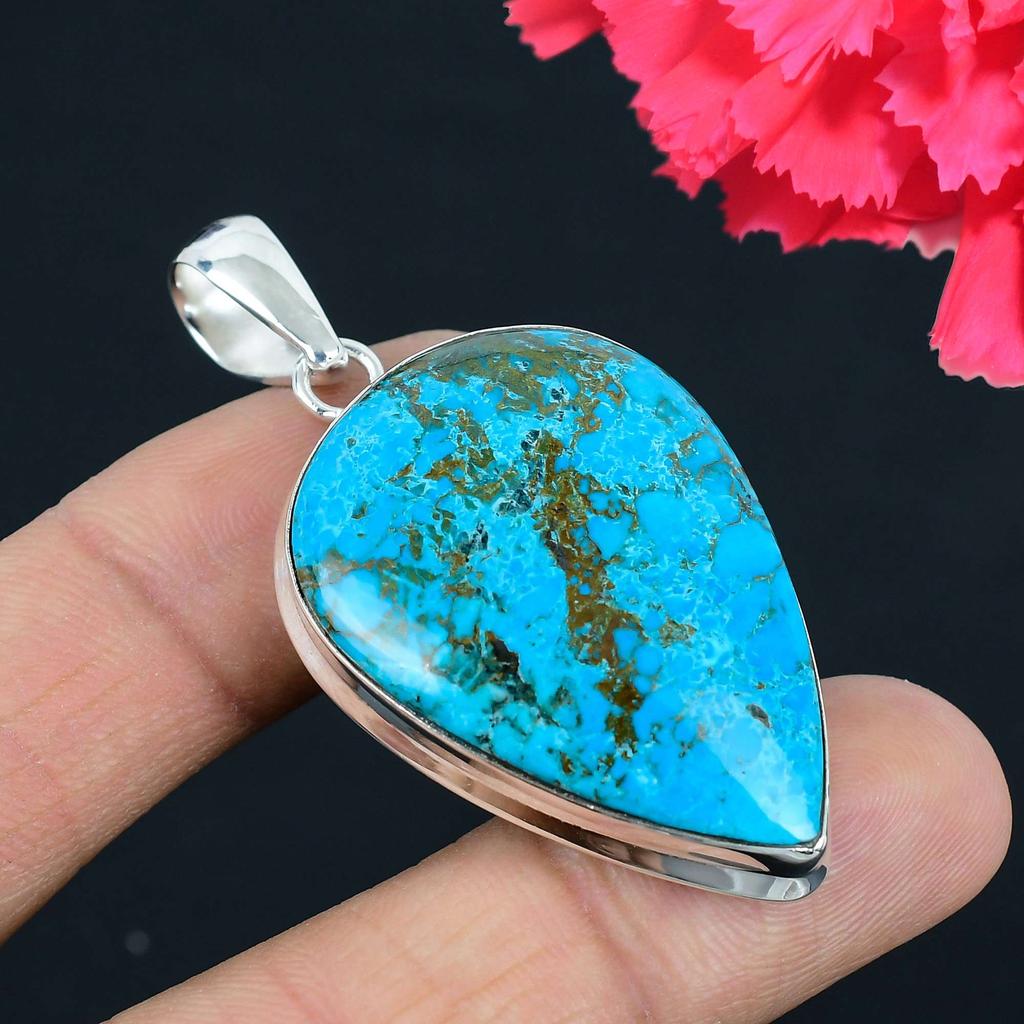 Подвеска из драгоценного камня бирюзы, твердая подвеска из стерлингового серебра 925 пробы, ювелирный подарок для унисекс