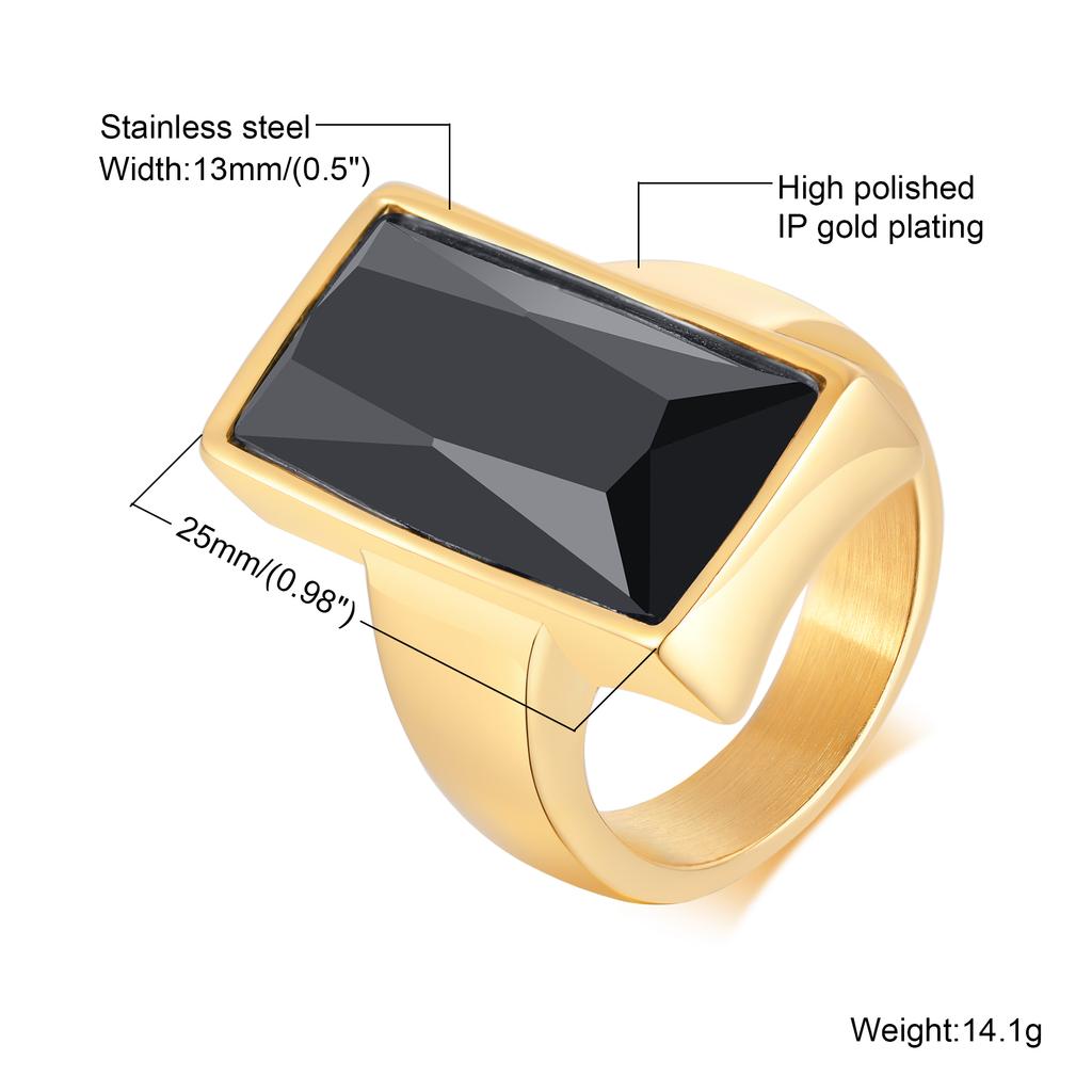 Панк Позолоченные Кольца для Мужчин, Черное Геометрическое Квадратное Кольцо-Печатка с Камнем, Мужское Массивное Кольцо на Большой Палец